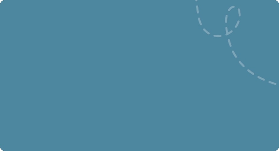 Blue rounded rectangle with curly dash line in the top right corner