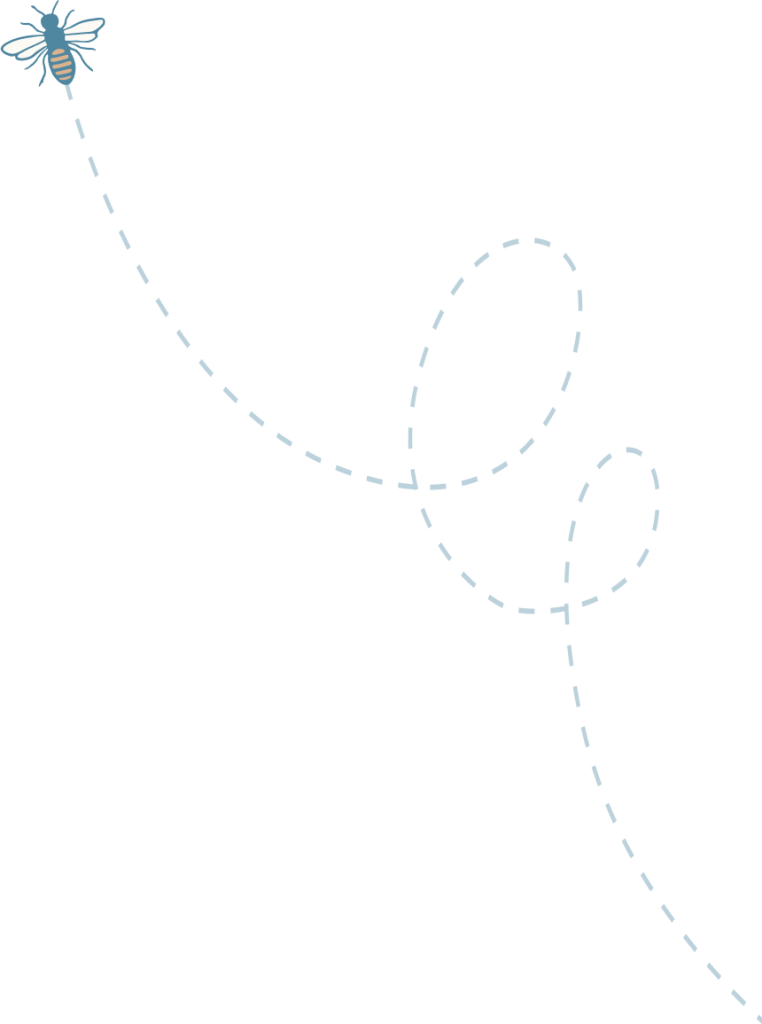 Main Street Festival A stylized illustration of a bee flying in a curved path against a black background in Williamson County, Tennessee.