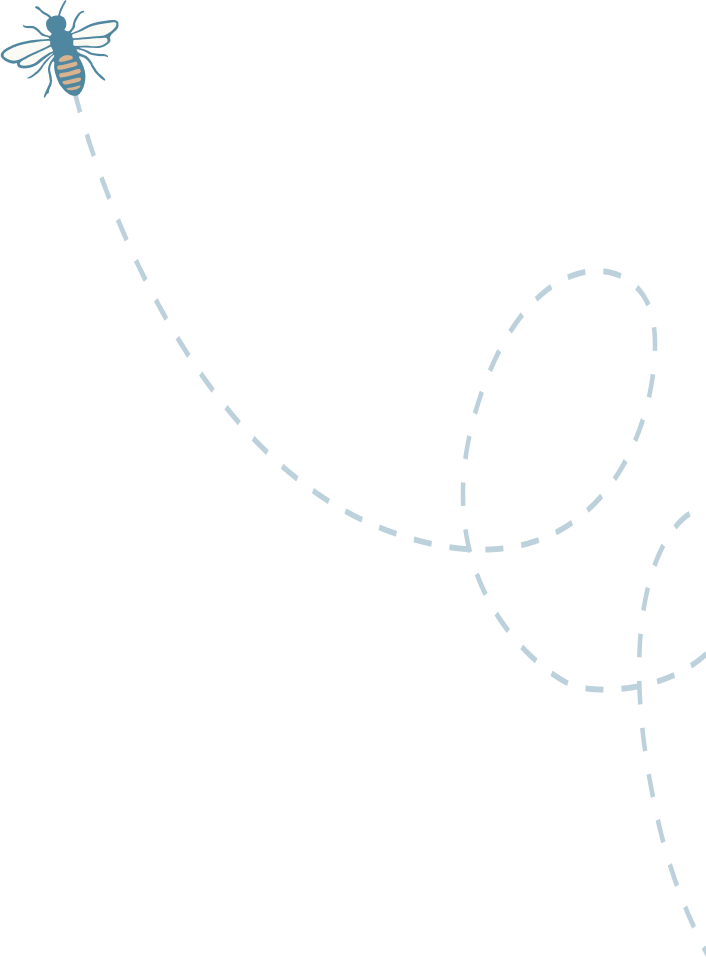 Main Street Festival A stylized illustration of a bee flying in a curved path against a black background in Williamson County, Tennessee.